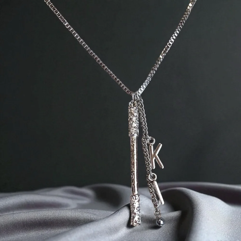 Dungeons and Dragons Monk necklace Monk staff and the initials KI DND jewelry